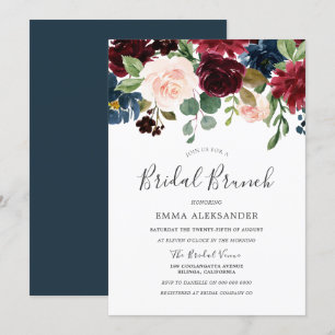 Burgundy Red Wine Floral Bridal Brunch Invitation