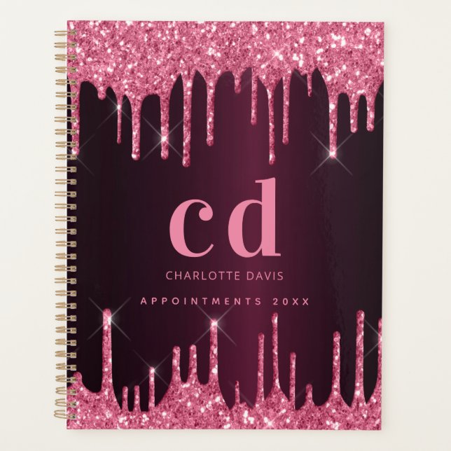 Burgundy rose pailleté gouttes monogrammé (Devant)