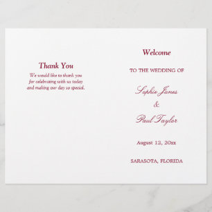 Burgundy Script Bi-Fold Wedding Programme