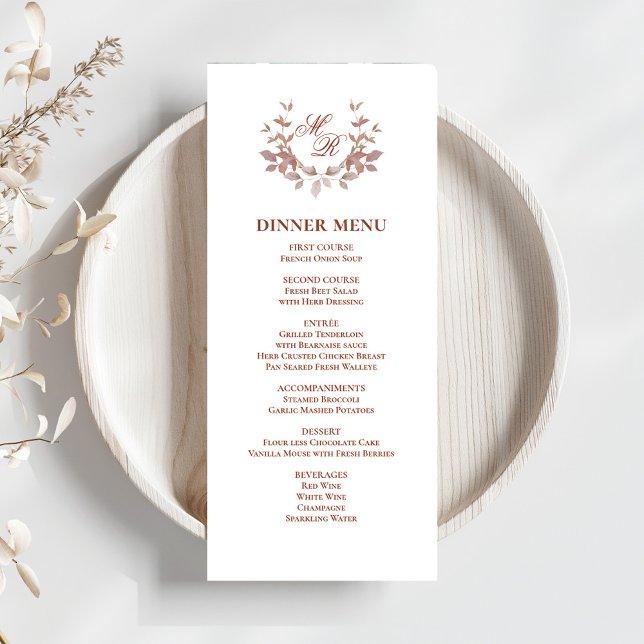 Burgundy Script Classic Mariage Diner Menu (Wedding burgundy motif menu card template. )