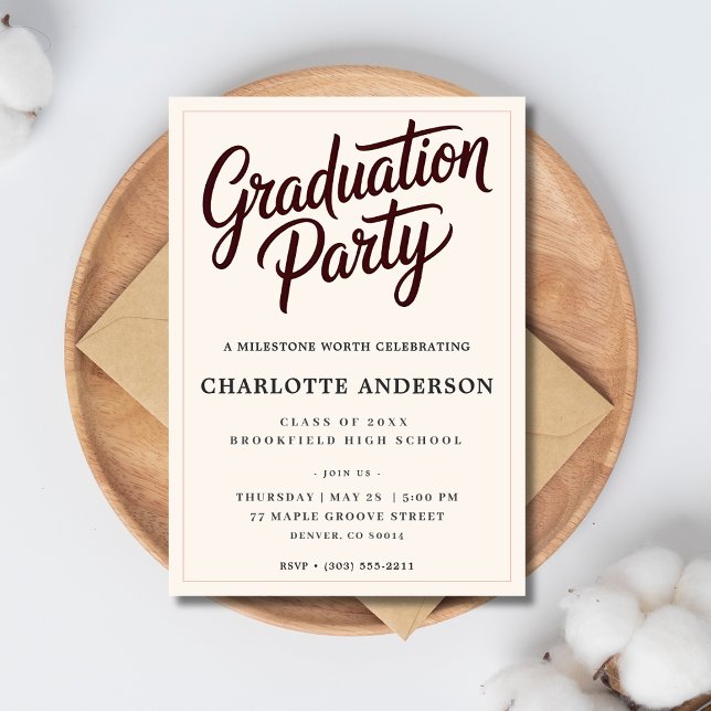 Burgundy Script Graduation Party Invitation (Créateur téléchargé)