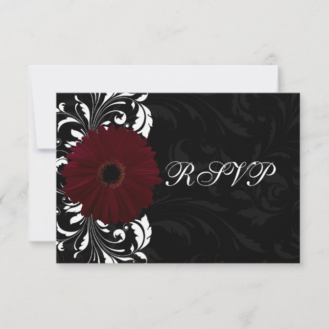 Burgundy Scroll Gerbera Daisy avec noir RSVP (Devant)