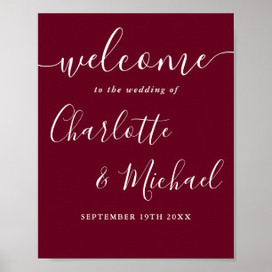 Burgundy Signature Script Mariage Affiche de bienv