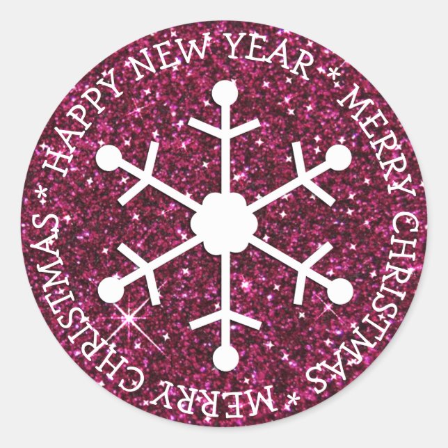 Burgundy Snowflake Joyeux Sticker de Noël (Devant)