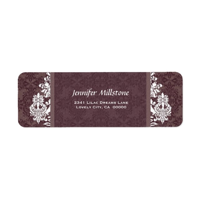 BURGUNDY Swirl Mariage damassé Étiquette de adress (Devant)