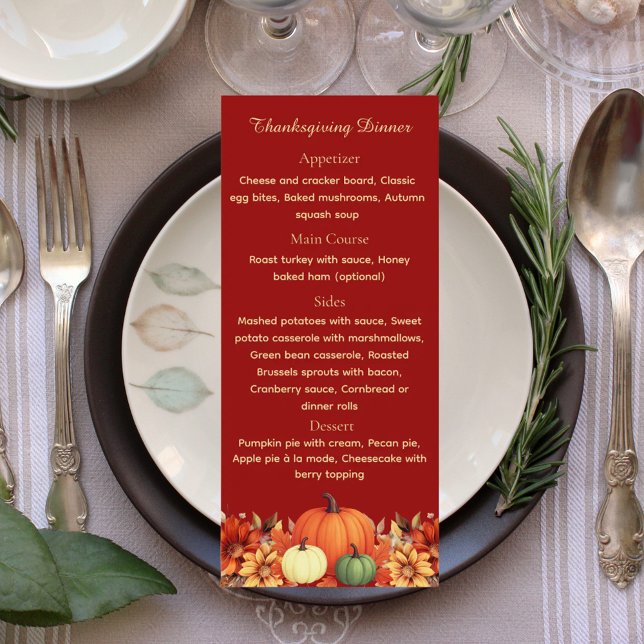 Burgundy Thankful Message Thanksgiving Dinner Menu (Créateur téléchargé)