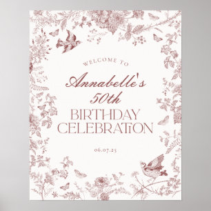 Burgundy Toile Floral Anniversaire Affiche de bien