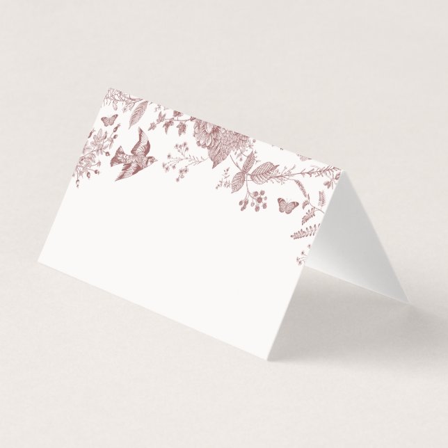 Burgundy Toile Jouy Floral Place Card Table Décor (Front)