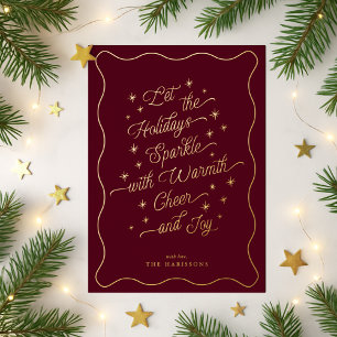 Burgundy Wavy Border Sparkle moderne Carte de vaca
