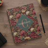 Burgundy William Morris Floral Élégant Monogramme