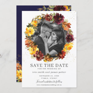 Burgundy Yellow Floral Photo Enregistrer la carte 