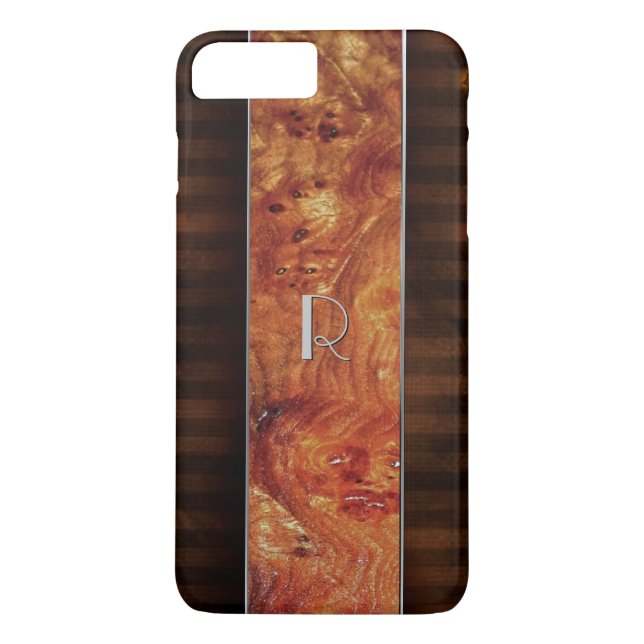 Burl Wood Look Monogrammed iPhone 7 Plus Coque (Dos)