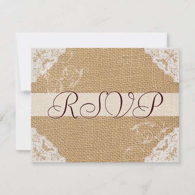 Burlap Antique mariage blanc dentelle RSVP (Devant)