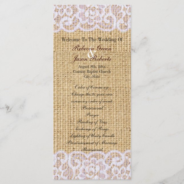 burlap blanc dentelle pays programme de mariage ru (Devant)