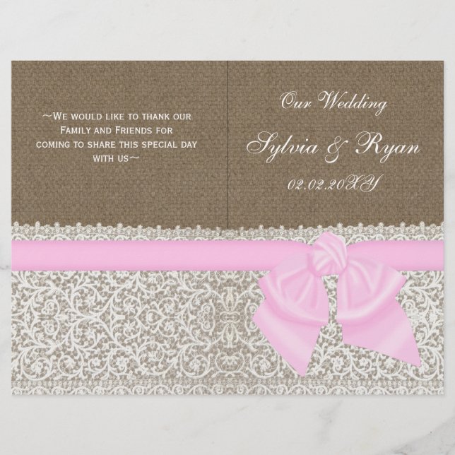 burlap blanc dentelle rose plié programme de maria (Devant)