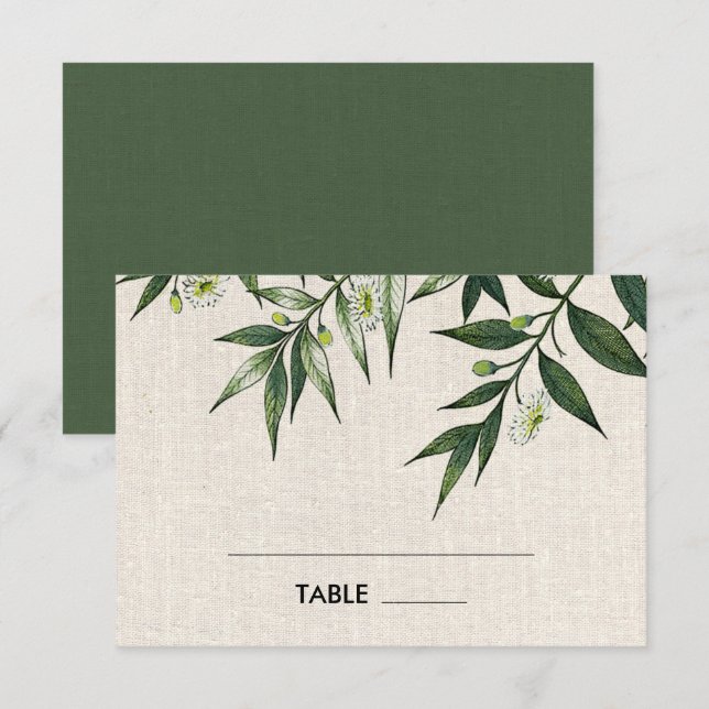 Burlap Botanique Vert Mariage Table Place Cartes (Devant / Derrière)