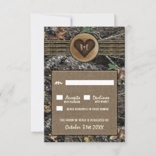 Burlap + Cartes RSVP de mariage Carved Heart Camo