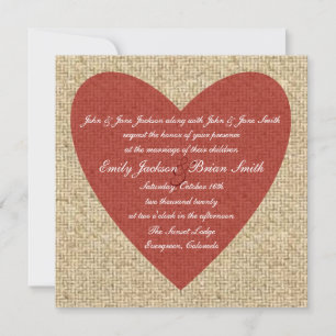 Burlap coeur rouge invitation de mariage rustique
