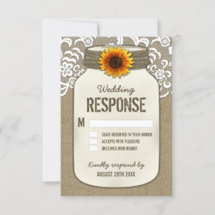 Burlap Dentelle Tournesol Mason Jar Mariage Cartes