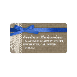 burlap design blanc dentelle bleu ruban étiquettes