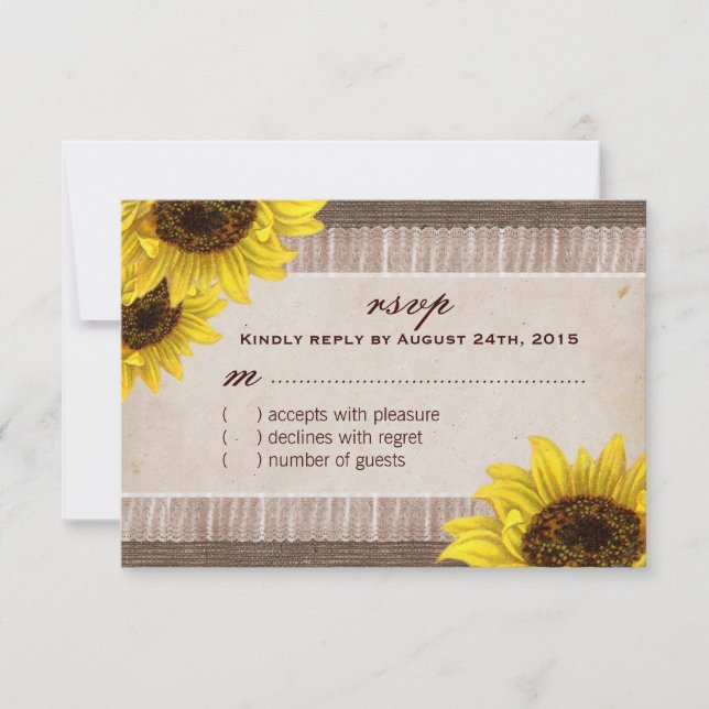 Burlap et dentelle, Cartes RSVP tournesol (Devant)