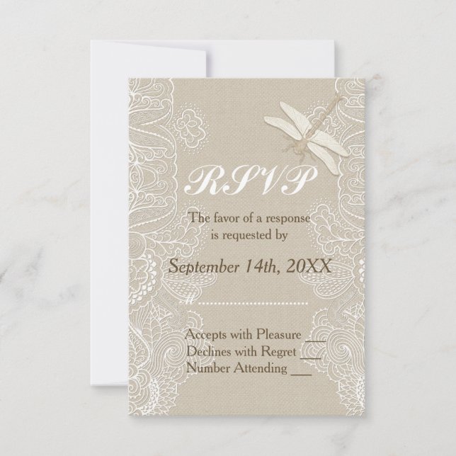 Burlap et dentelle Mariage rustique RSVP (Devant)