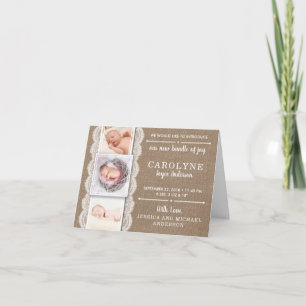 Burlap et dentelle rustique 3 Faire-part de nais