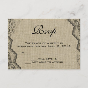 Burlap et Faire-part de mariage de dentelle noire