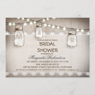 burlap et mason jars invitations à la douche nupti