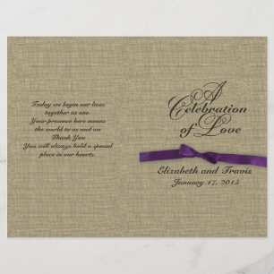Burlap et Purple Bow Wedding Program