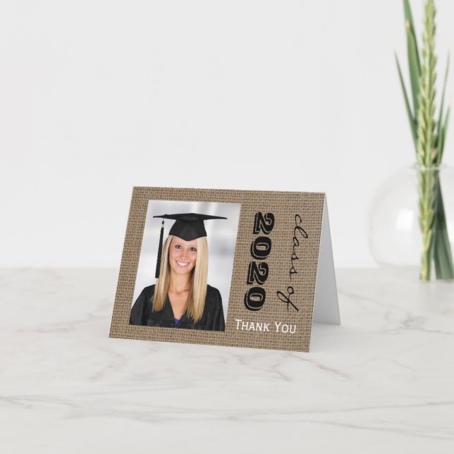 Burlap Graduation Photo Merci Cartes de notes (Devant)
