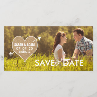 Burlap Heart | Rustique Enregistrer le Carte photo