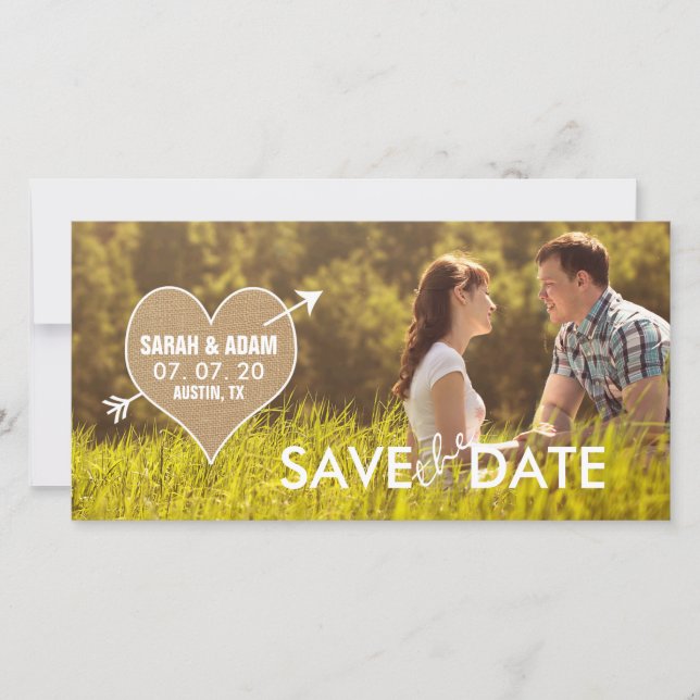 Burlap Heart | Rustique Enregistrer le Carte photo (Devant)