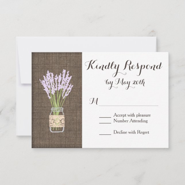 Burlap Imprimer Mason Jar Mariage rustique Cartes  (Devant)