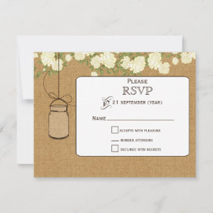 burlap ivoire roses mason jarres mariage RSVP