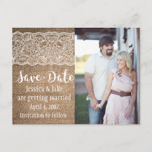 Burlap & Lace, mariage Enregistrer la date Carte p