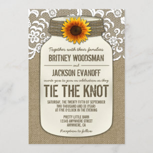 Burlap Lace Mason Jar Mariage Invitations