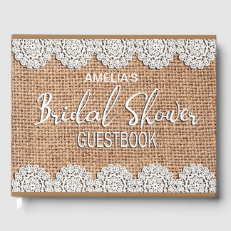 Burlap Lace Rustic Fête des mariées livre d'or
