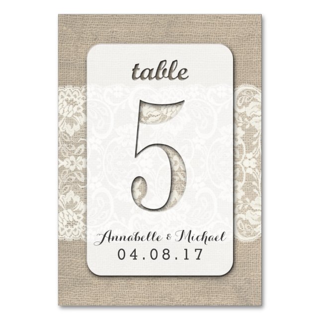 Burlap Lace Rustique Mariage Numéro de table Carte (Par défaut)