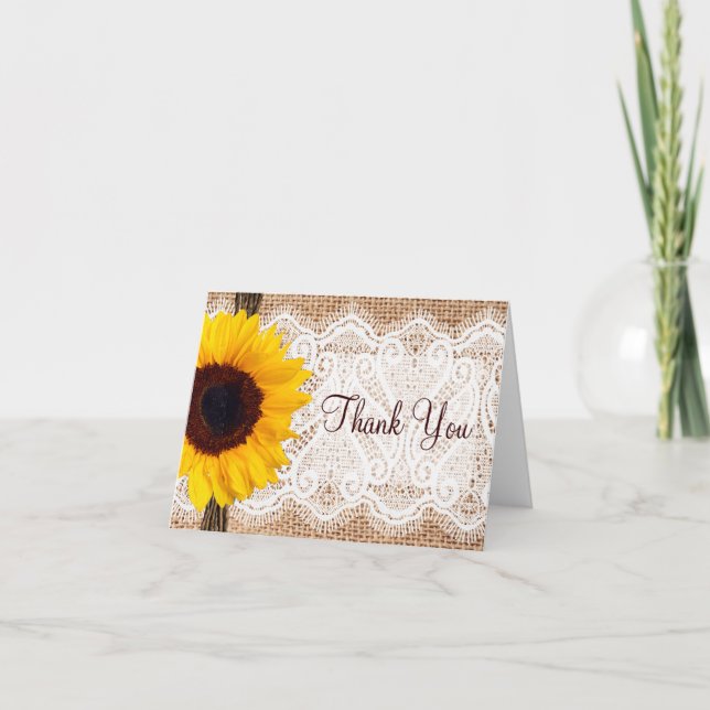 Burlap Lace Tournesol Merci Cartes (Devant)