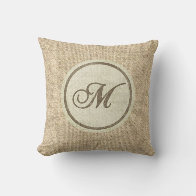 Burlap lettre rustique M coussin décoratif (Recto)
