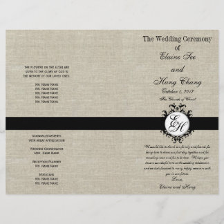 Burlap Linge Noir Programme de mariage Chic Monogr