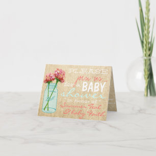 Burlap Mason Jar Baby shower Turquoise Invitation