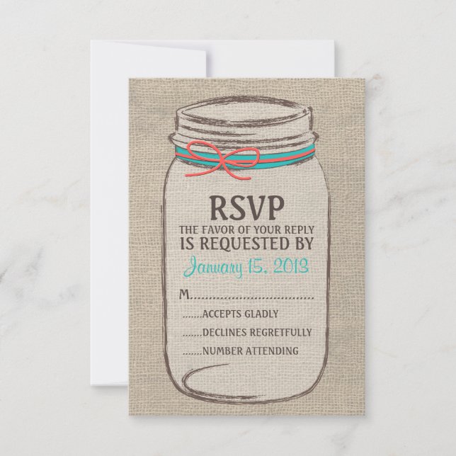Burlap Mason Jar Rustique carte RSVP (Devant)