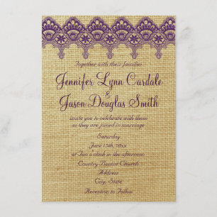Burlap Purple Damask Lace Mariage Invitations