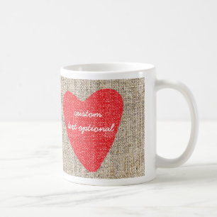 Burlap Red Stamp Heart Valentine Coffee Mug Cup