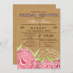 Burlap, rose floral, rustique Invitations de douch
