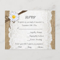 Burlap Rustic Dentelle Fleur Mariage RSVP Carte