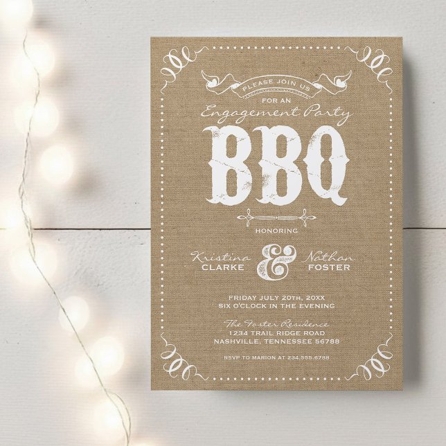 Burlap Rustic Engagement Party BBQ Invitation (Créateur téléchargé)