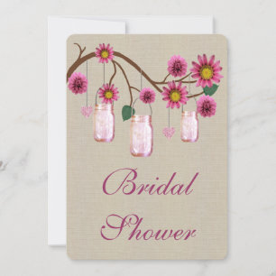 Burlap Rustic Pink Mason Jars Invitation Fête des